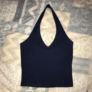 Hollister - Navy Blue Ribbed Halter Top (Fitted)